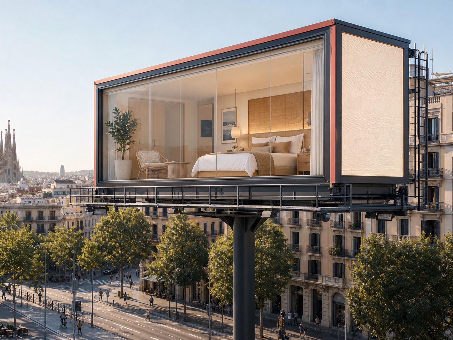 Habitación dentro de una valla publicitaria en Barcelona