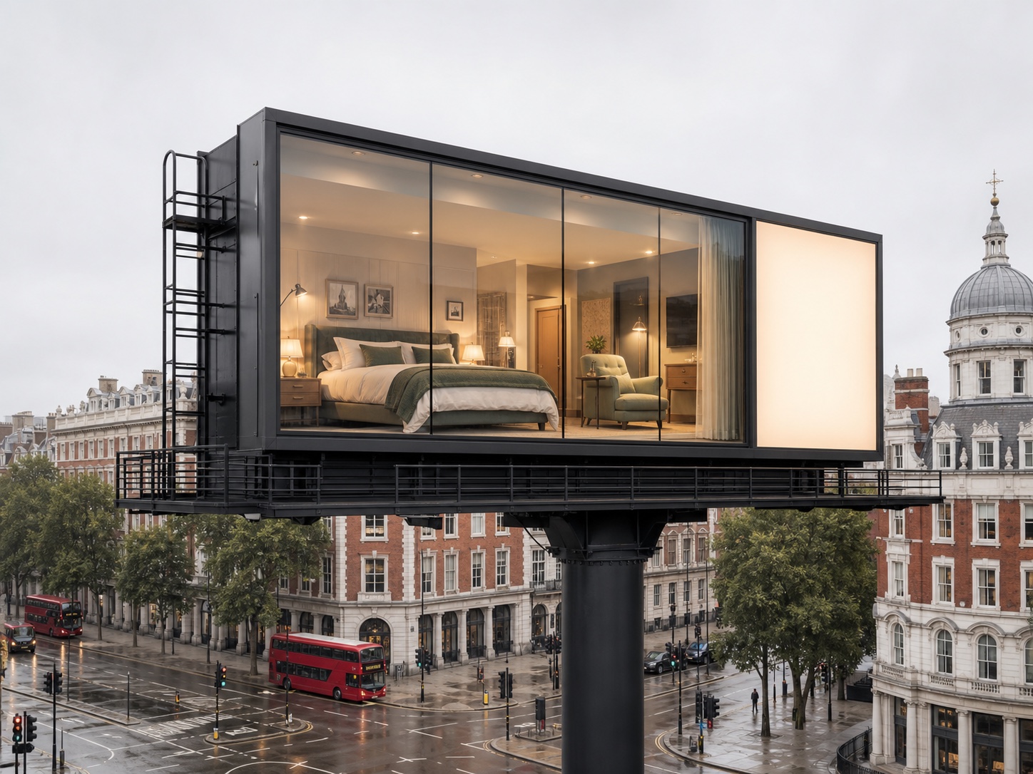 Habitación dentro de una valla publicitaria en Londres