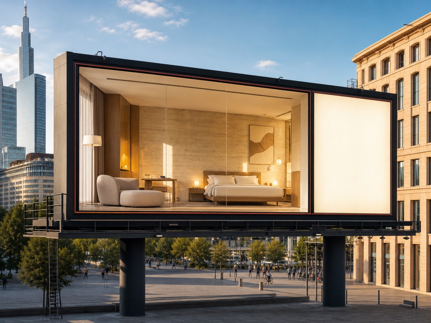 Habitación dentro de una valla publicitaria en Milán