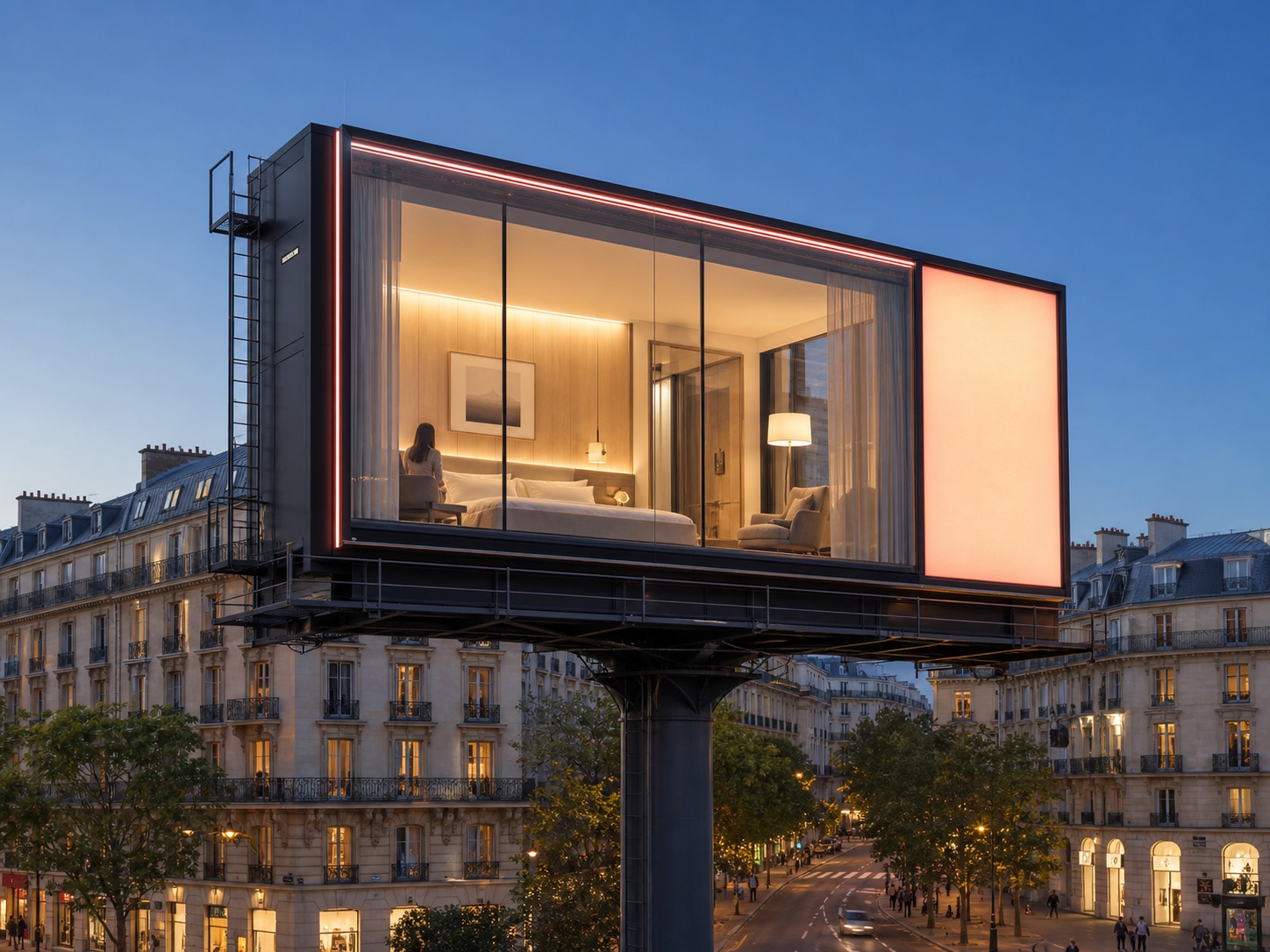 Habitación dentro de una valla publicitaria en París